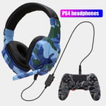Camouflag 3.5 Jack Gaming Headset pour PS4 PS5 PC, casque gamer filaire avec micro, casque de jeu pour téléphone, coque en silicone pour PS4-LED blanche