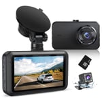 Dash Cam Front and Rear with SD Card FHD 1080P 3”IPS Screen Dual Camera Dash Cams DVR Car Driving Recorder 170°Wide Angle HDR Dashboard Camera Night Vision Parking Mode Motion Detection Loop Recording