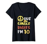 Womens Peace Sign Out Pizza Single Digits I'm 10 Years Old Birthday V-Neck T-Shirt