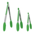 sourcing map Kitchen Tongs for Cooking with Silicone Tip Stainless Steel Tongs Set Toaster Serving BBQ Non-Stick Locking Tong Set of 3-7" & 9" & 12" Green