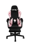 Konix Hello Kitty Chaise de Bureau Gaming - Inclinaison siège 150° - Revêtement Tissu - Armature Bois et métal - Coussin - Repose-Pieds - Noir et Rose