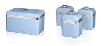 Swan 2 Piece Retro Kitchen Accessories Set - Retro Bread Bin and 3 Canisters Set, (Blue)