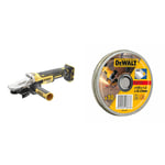 DEWALT DCG405FN-XJ DCG405FN Cordless XR Brushless Flathead Angle Grinder, 18 V, Yellow/Black, 125 mm & DT42340TZ-QZ Stainless Steel Cutting disc, Flat, Colour, 125 mm x 1.2 mm, Set of 10 Pieces