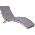 Transat chaise longue bain de soleil lit de jardin terrasse meuble d'extérieur pliable 159 x 57 x 76 cm avec coussin résine tressée gris - Gris