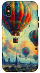Coque pour iPhone X/XS Ballons à air chaud de style impressionniste planant à travers les nuages.