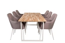 Venture Design Cirebon & Comfort matgrupp Natur/grå 6 st stolar & bord 200 x 90 cm