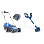 Hyundai 13"/33cm 40V Lithium-Ion Cordless Battery Powered Roller Lawn Mower & 20v Li-ion Cordless Strimmer, 250mm Trimming Width, 2ah Battery & Charger, Can Extend Up