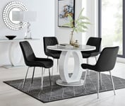 Giovani Round 4 Seat 100cm White High Gloss Halo Base Grey Glass Top Dining Table 4 Soft Velvet Silver Leg Pesaro Chairs