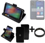 360° Case for Doro 8200 + Bumper Wallet Case Universal black leatherette BookSt