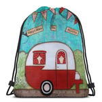 EU Dj Pizza Cat Drawstring Backpack Gym Sack Cinch Bag String Bag Vintage Camper