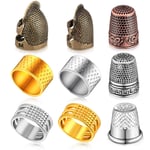9 Pieces Sewing Thimble Finger Protector Adjustable Fingertip Thimble Metal Shield Protector for Sewing Embroidery Needlework Retro Hand Working