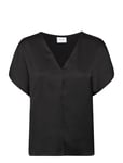Viellette V-Neck S/S Satin Top - Noos Tops T-shirts & Tops Short-sleeved Black Vila