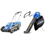 Hyundai 13" 33cm 1200w Corded Electric Lawnmower 230v / 240v lightweight & Leaf Blower, Garden Vacuum & Mulcher with Large 45 Litre Collection Bag, 12m Cable