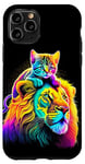 Coque pour iPhone 11 Pro Chat tigré mignon avec moustaches et un lion coloré amoureux des chats
