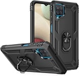 PIXFAB For Samsung Galaxy A12 Case, Shockproof Case, Protective Ring Armour Phone Cover with [Kickstand], Dual Layer Shock Absorption, Phone Case For Samsung Galaxy A12 SM-A125F (6.5") - Black