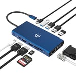 OOTDAY Hub USB C, 12-en-1 Triple écran USB C Ethernet Adapter avec 2 * 4K HDMI, USB C 3.0, USB C multiport pour Dell/HP/Lenovo, Ethernet, 100W PD