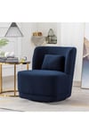 Blue Teddy Fur Upholstered Swivel Barrel Chair with Pillow