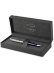 Parker Sonnet Ballpoint Pen | Premium Metal and Blue Satin Finish with Chrome Trim | Medium Point with Black Ink Refill | Gift Box