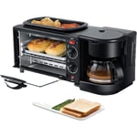 3 in 1 Breakfast Maker Station for Egg Sandwich Grilled Pizza Toaster,Multifunction Breakfast Machine Electric Frying Pan Mini Oven Coffee Maker
