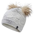 Dare 2b Genius Chunky Cable Knit Fleece Lining Faux Fur Bobble Beanie Couvre-Chef Enfant, Blanc, 7-10
