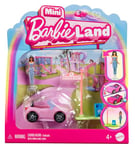 Barbie Coffret Décapotable Mini BarbieLand Comprenant Une poupée de 3,8 cm, Une Voiture décapotable Qui Change de Couleur et Un Panneau de Rue, HYF42