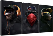Wise Monkeys Canvas Wall Art picture, See No Evil Hear No Evil Monkey Canvas Paintings for Living Room Modern Home Decor 3 Piece (60x120cm(23.6"x 47.2"), With Frame)