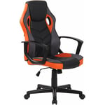 Décoshop26 - Fauteuil de bureau gaming chaise gamer sur roulettes en synthétique et maille noir et orange