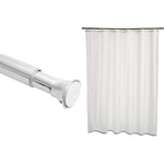 Amazon Basics Tringle à rideau de douche sans perçage, de 91 à 137 cm, Chromé & Rideau de douche en polyester 180 x 200 cm Blanc