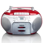 New Lenco SCD-420RD - Portable Stereo Boombox  Red FM Radio CD- Cassette Player