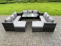 11 Seater Wicker PE Rattan Outdoor Furniture Lounge Sofa Garden Dining Set with Dining Table Footstools