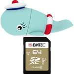 Pack Support de Stockage Rapide et Performant : Clé USB - 2.0 - Série Licence - Collection Animalitos - 16 Go + Carte MicroSD - Gamme Elite Gold - Classe 10-64 GB