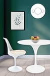 Tulip Set - White Medium Circular Table and Two Chairs with Textured Cushion