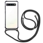BESTCASESKIN Cell Phone Lanyard Case Compatible with Samsung Galaxy S10 Plus Cover Neckstrap Cord rope Shell Crossbody Transparent Bumper, Black