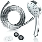 DIY Doctor Universal Shower Set: High-Pressure Shower Head with 5 Spray Modes, Chrome Finish, and Easy Limescale Removal, Paired with a 1.75m Flexible Stainless Steel Hose, Anti-Kink and 4 Washers
