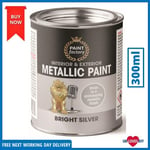 Paint Bright Silver Metallic Metal Wood Concrete Indoor Outdoor Fast Dry 300ml
