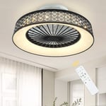 PADMA Modern LED Ceiling Fan with Light, Dimmable Fan Ceiling Light with Remote Control, Invisible Fan Light for Living Room, Bedroom, Children's Room, Black-White, 3-Speed and Colour, 3000-6500K