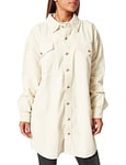 Urban Classics Women's Ladies Long Corduroy Overshirt Shirt, whitesand, XXL