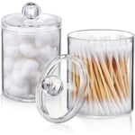 2-pack hållare/dispenser för bomullsbollar, bomullspinnar, bomullsrondeller, tandtråd - Klar plastburk-set för badrum, förvaring, sminkbord