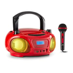 Boombox Bluetooth Speaker CD Player Karaoke System Mic FM Radio USB LED MP3 Red 