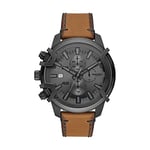 Diesel Watch for Men Griffed, Chronograph Movement, 48 mm Gunmetal Stainless Steel Case with a Leather Strap, DZ4569