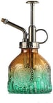 MEETOZ Glass Watering Spray Bottle, 6.3 Inches Tall Vintage Style Spritzer Bronze Plastic Top Pump Watering Can Glass Spary Bottle Plant Mister,for House Plants, Garden, Home Decora (Brown Green)