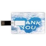 32G USB Flash Drives Credit Card Shape Valentines Day Memory Stick Bank Card Style Writings On Air Heart Shaped Cloud Thank You Girlfriend And Boyfriend,Light Blue White Waterproof Pen Thumb Lovely Ju