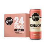 Remedy Raw Peach Kombucha Tea - Sparkling Live Cultured Drink - Sugar Free Peach - 24-Pack, 250ml Can