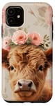 iPhone 11 Spring, Highland Cow | Elegant Highland Cow, Floral Pastel Case