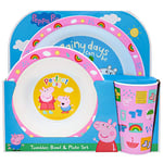 Peppa Pig Perfect Day Kids Tableware 3 Piece Reusable PP Plate, Bowl & Cup Children – Peppa, George Tumbler & Dinnerware Set for Mealtimes – for 24 Months & Up, Re-usable Plastic, Pink