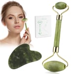 Jade Roller and Gua Sha Massage Tool, 2 in 1 Anti-Aging Face Roller,Natural Jade Roller, Neck Massage, Natural Green Slimming Massager