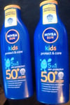 2x 200ml Nivea Sun Kids Lotion Protect & Care SPF50+ Very High. UVA & AVB.5 in 1