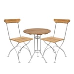 Grythyttan Stålmöbler - Bryggeriserien matgrupp med trefotsbord & 2 st bryggeristolar teak - Matgrupper utomhus