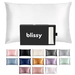 BLISSY Silk Pillowcase - 100 Percent Pure Mulberry Silk - 22 Momme 6A High-Grade Fibers - Satin Pillow Cover for Hair & Skin - Regular, Queen & King with Hidden Zipper, Blissy White