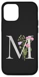Coque pour iPhone 15 Pro Lettre M florale en titane noir personnalisable